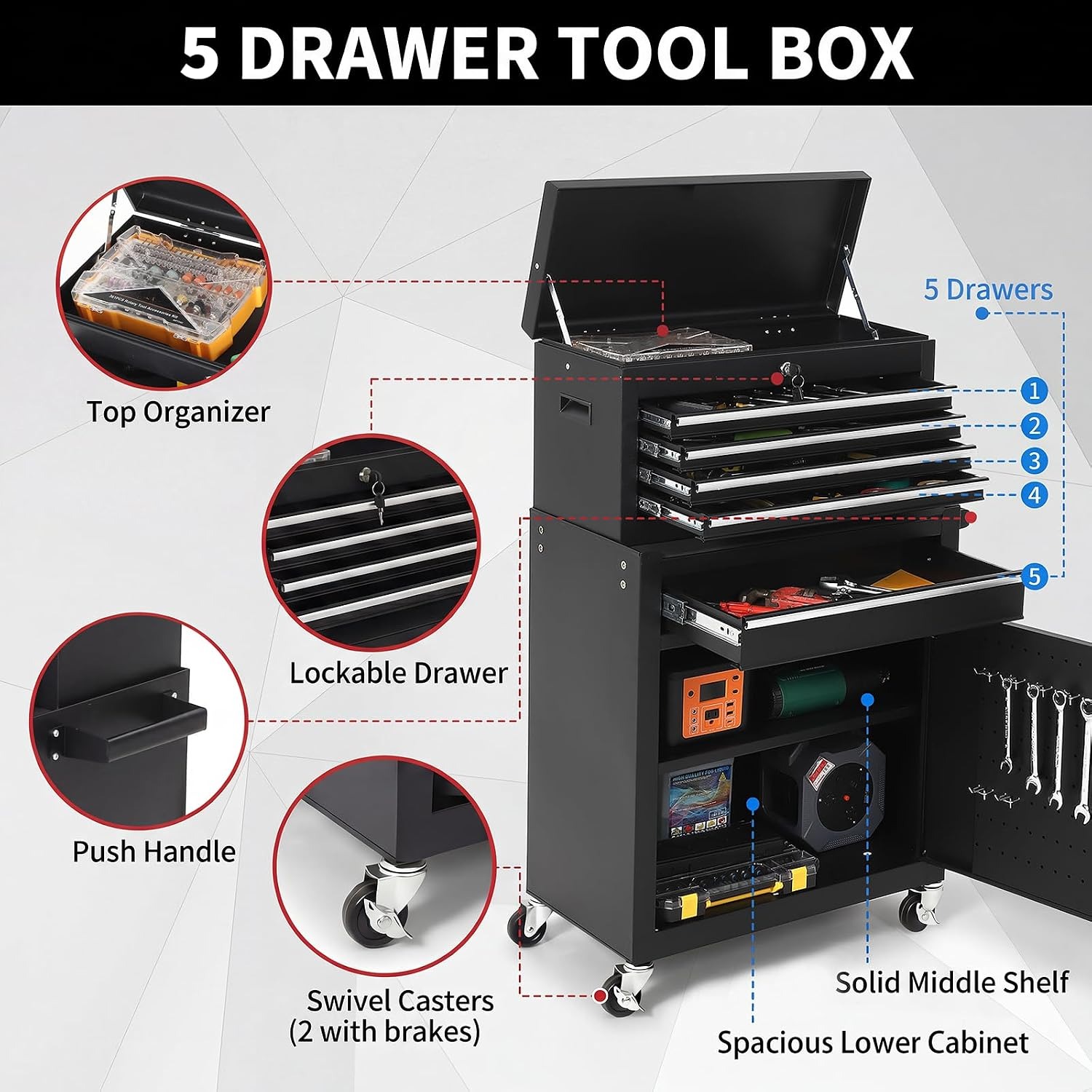 Kabinet Perkakas Beroda 5 Laci - Tools Box For Workshop ulasan dan harga